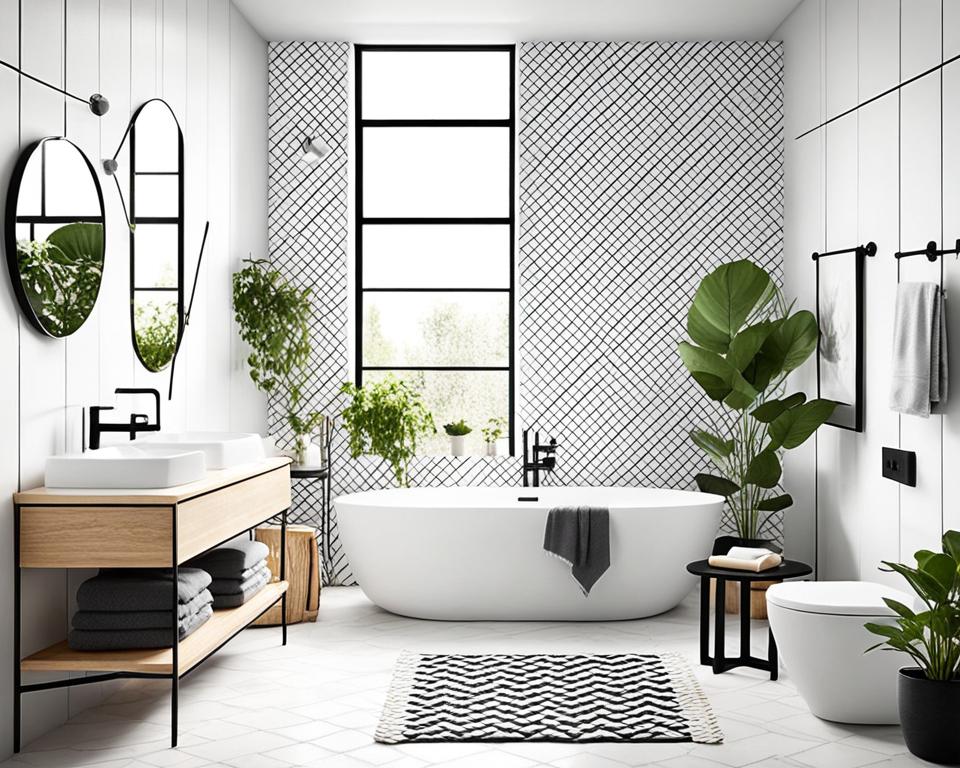 Scandinavian bathroom decor with geometric patterns