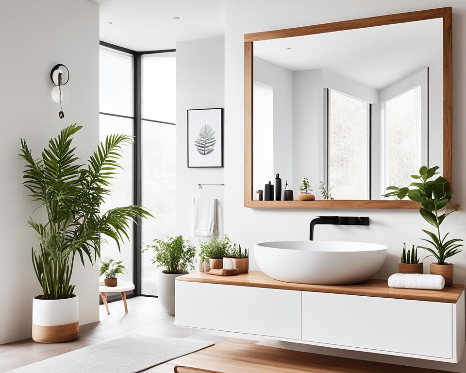 Wooden accents in bathroom