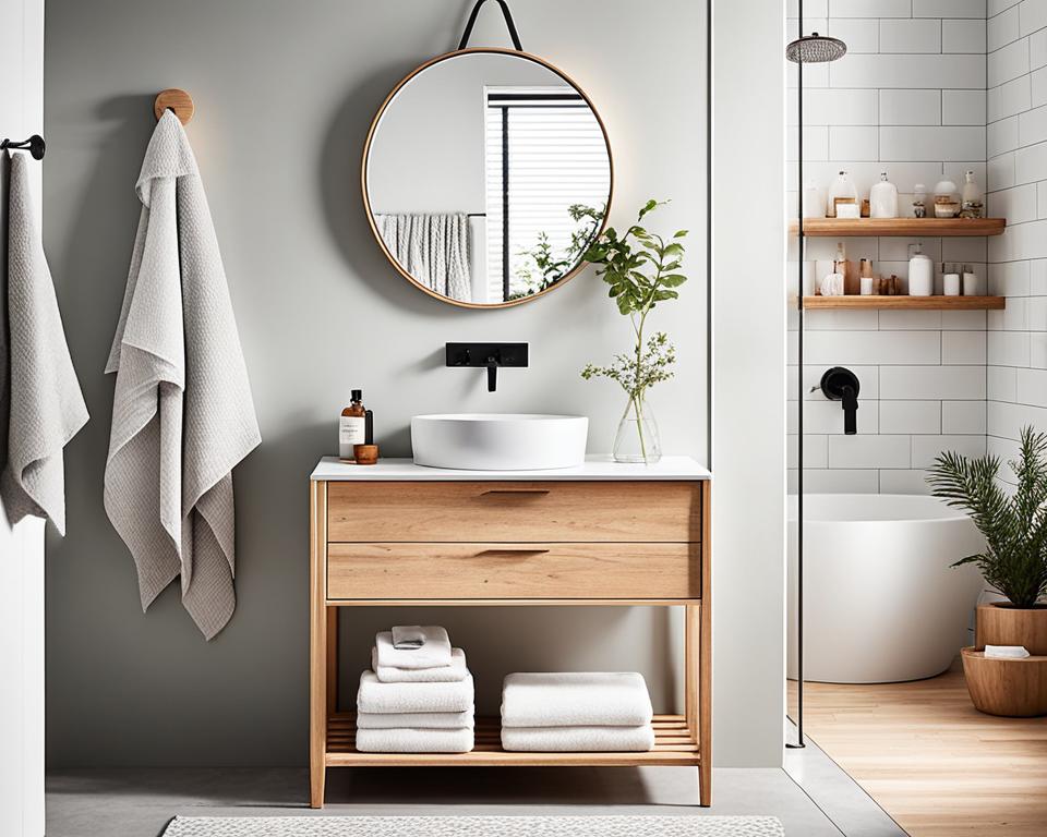 wood accents in bathrooms